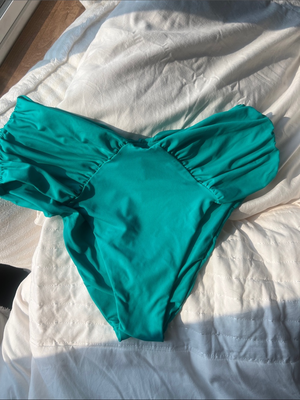 Ladies high waisted Teal Swim Bottoms by Becca- Comfortable Ruched Bikini Bottom